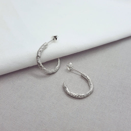 Handmade Textured Silver Hoops - Katherine Seaman Jewellery