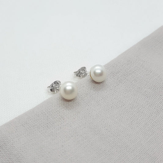 large white and silver classic pearl earrings