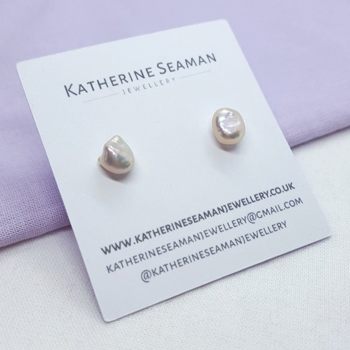 Light Mauve Keshi Pearl and Silver Earrings - Katherine Seaman Jewellery