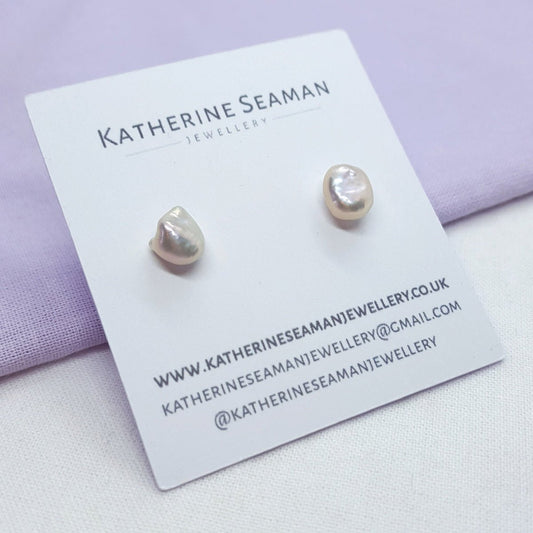 Light Mauve Keshi Pearl and Silver Earrings - Katherine Seaman Jewellery