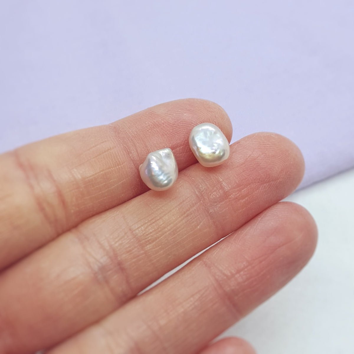 Light Mauve Keshi Pearl and Silver Earrings - Katherine Seaman Jewellery