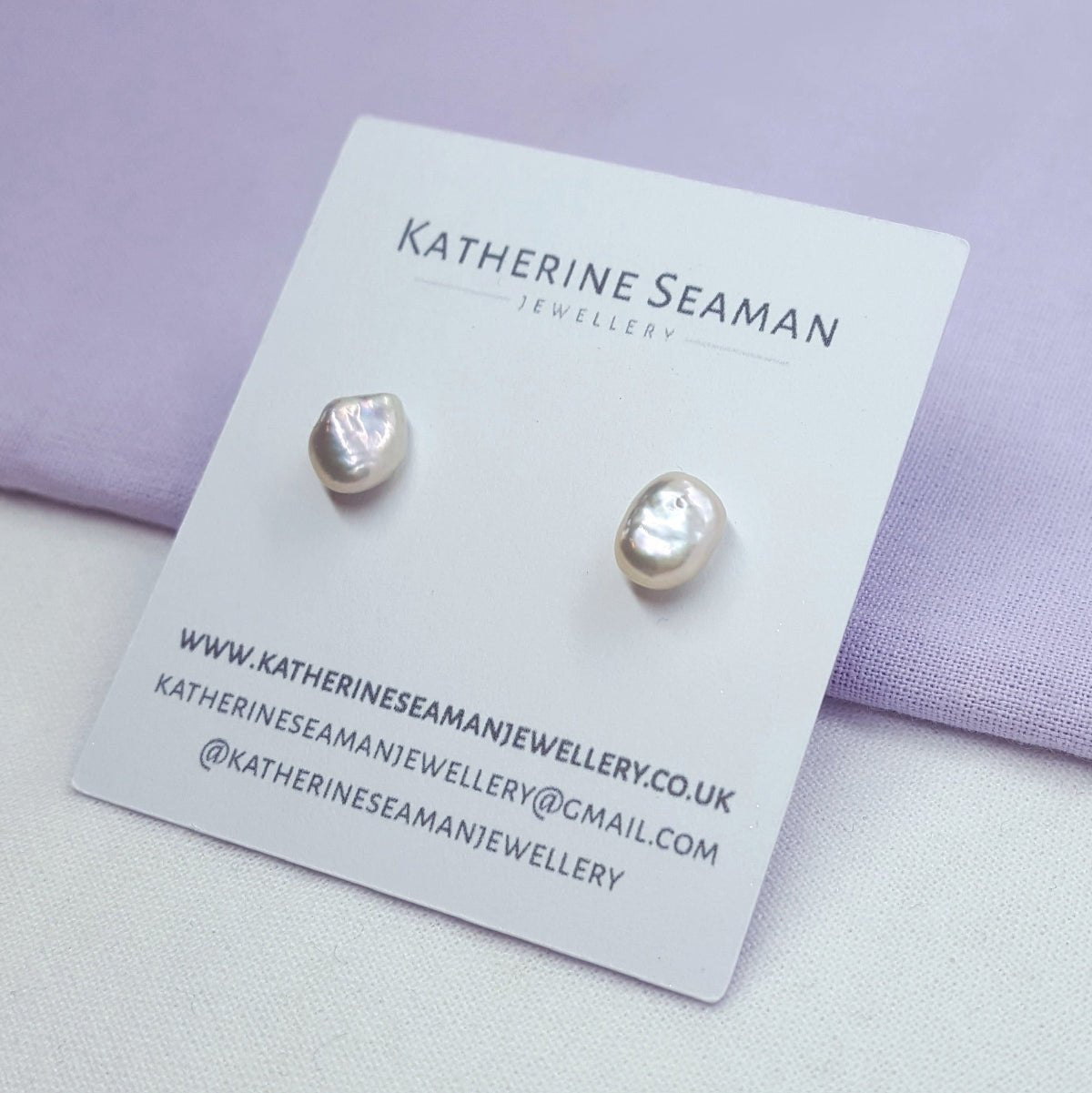 Light Mauve Keshi Pearl and Silver Earrings - Katherine Seaman Jewellery