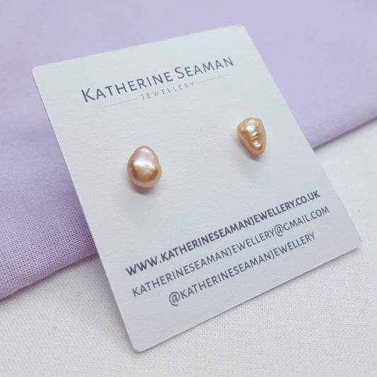 Light Pink Keshi Pearl and Silver Earrings - Katherine Seaman Jewellery