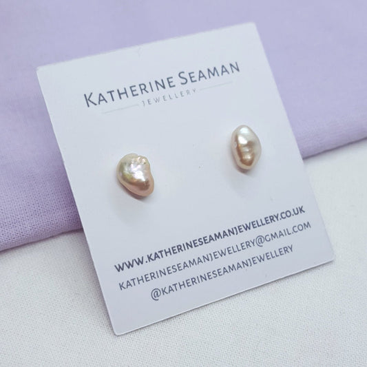 Light Pink Keshi Pearl and Silver Earrings - Katherine Seaman Jewellery