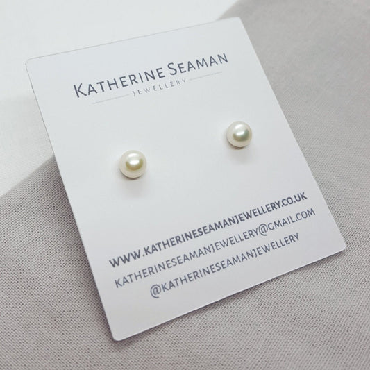 Medium White Pearl and Silver Earrings - Katherine Seaman Jewellery