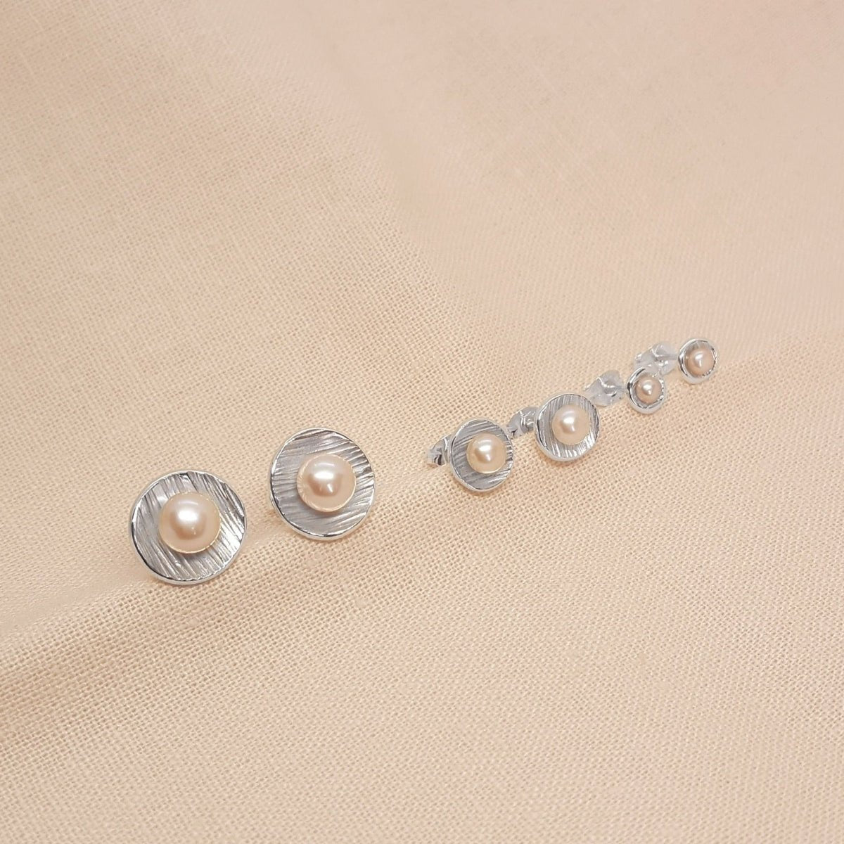 Mini Peach Pearl and Silver Earrings - Katherine Seaman Jewellery
