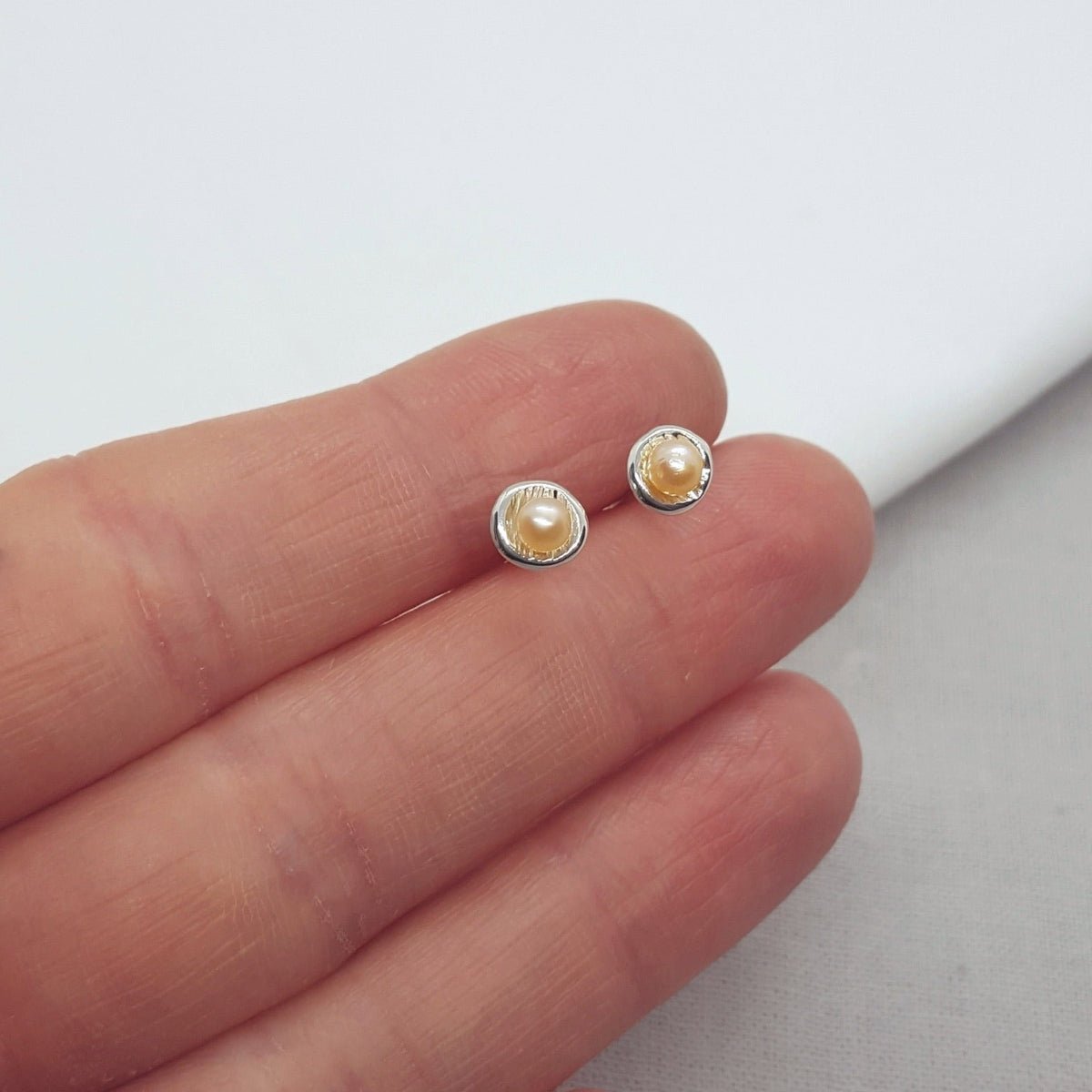 Mini Peach Pearl and Silver Earrings - Katherine Seaman Jewellery