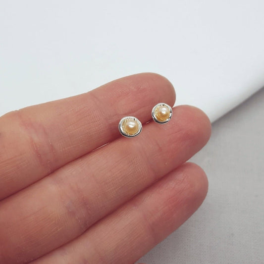 Mini Peach Pearl and Silver Earrings - Katherine Seaman Jewellery