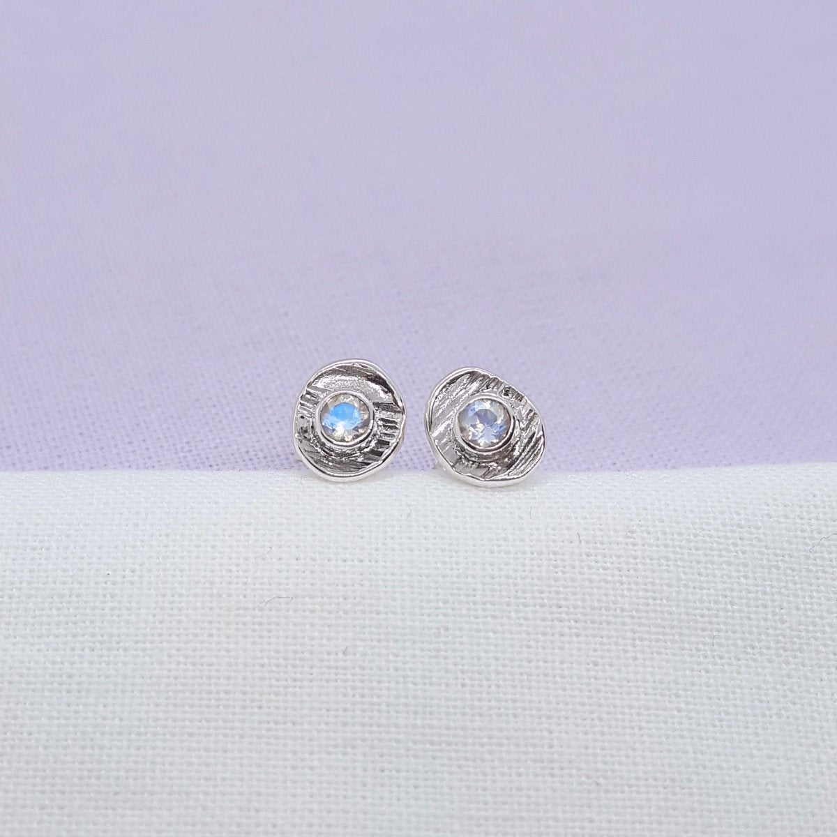 moonstone silver textured cup earrings