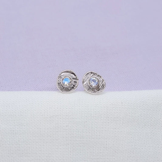 moonstone silver textured cup earrings