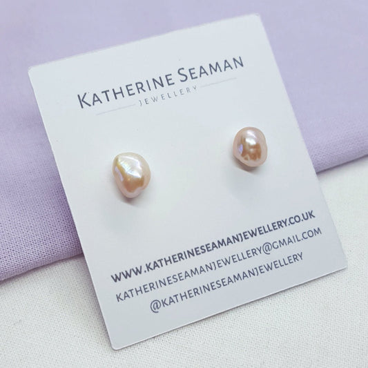 Pale Pink Keshi Pearl and Silver Earrings - Katherine Seaman Jewellery
