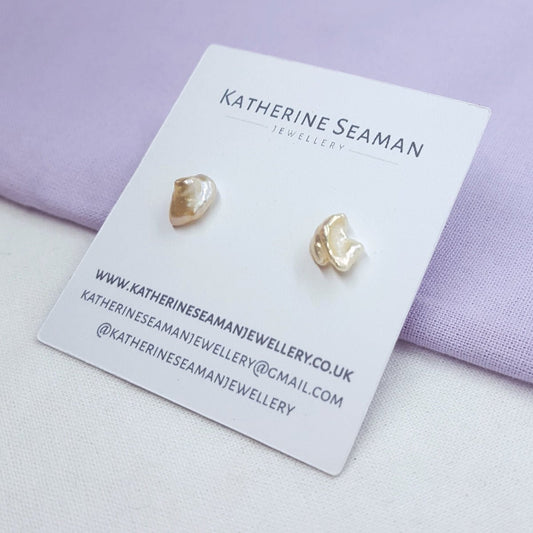 Peach Keshi Pearl and Silver Earrings - Katherine Seaman Jewellery