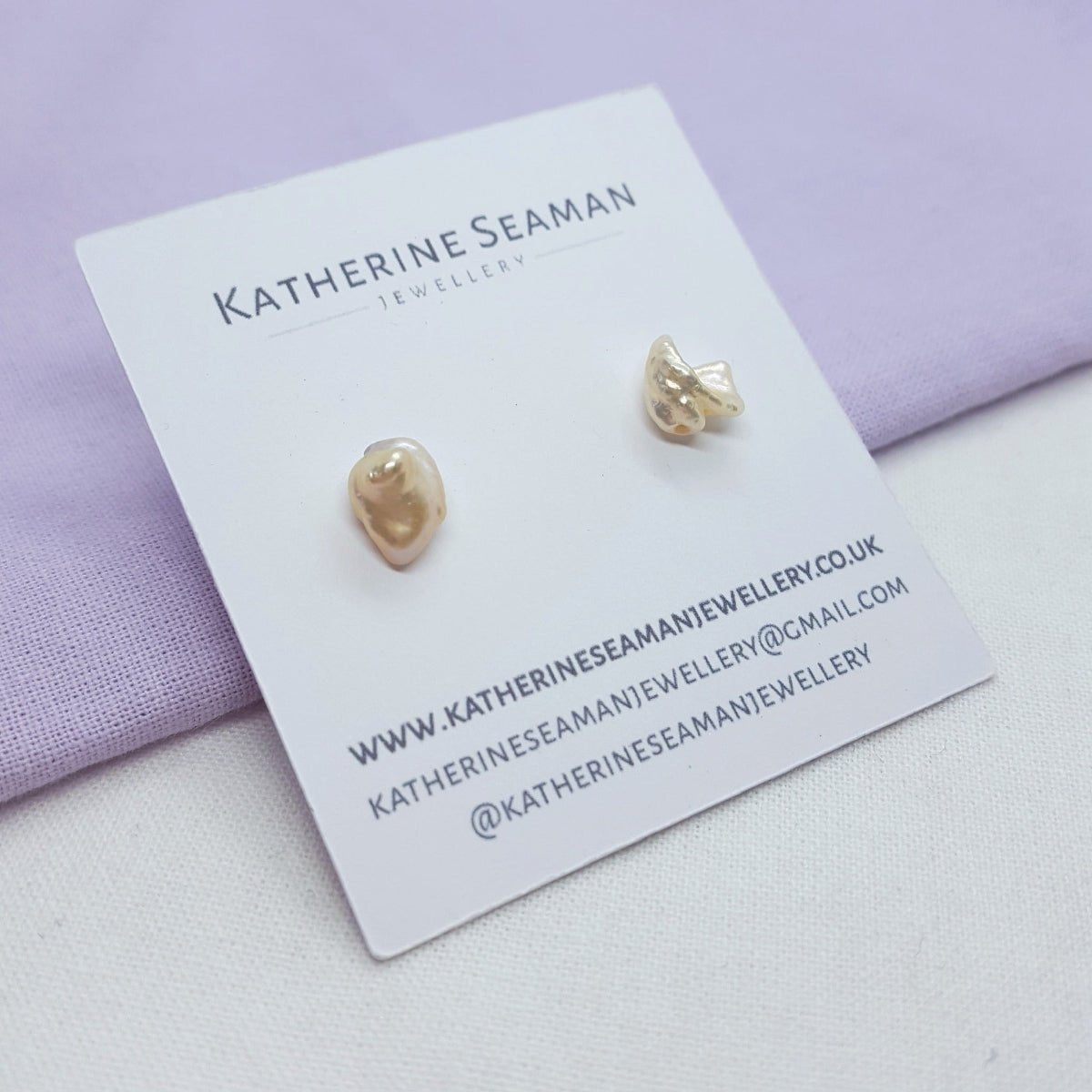 Peach Keshi Pearl and Silver Earrings - Katherine Seaman Jewellery