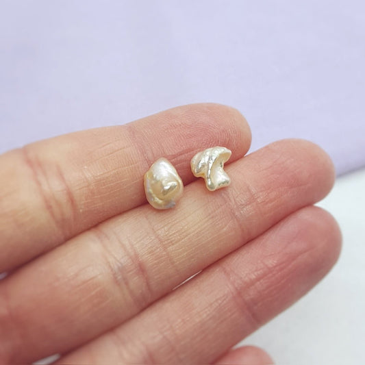 Peach Keshi Pearl and Silver Earrings - Katherine Seaman Jewellery