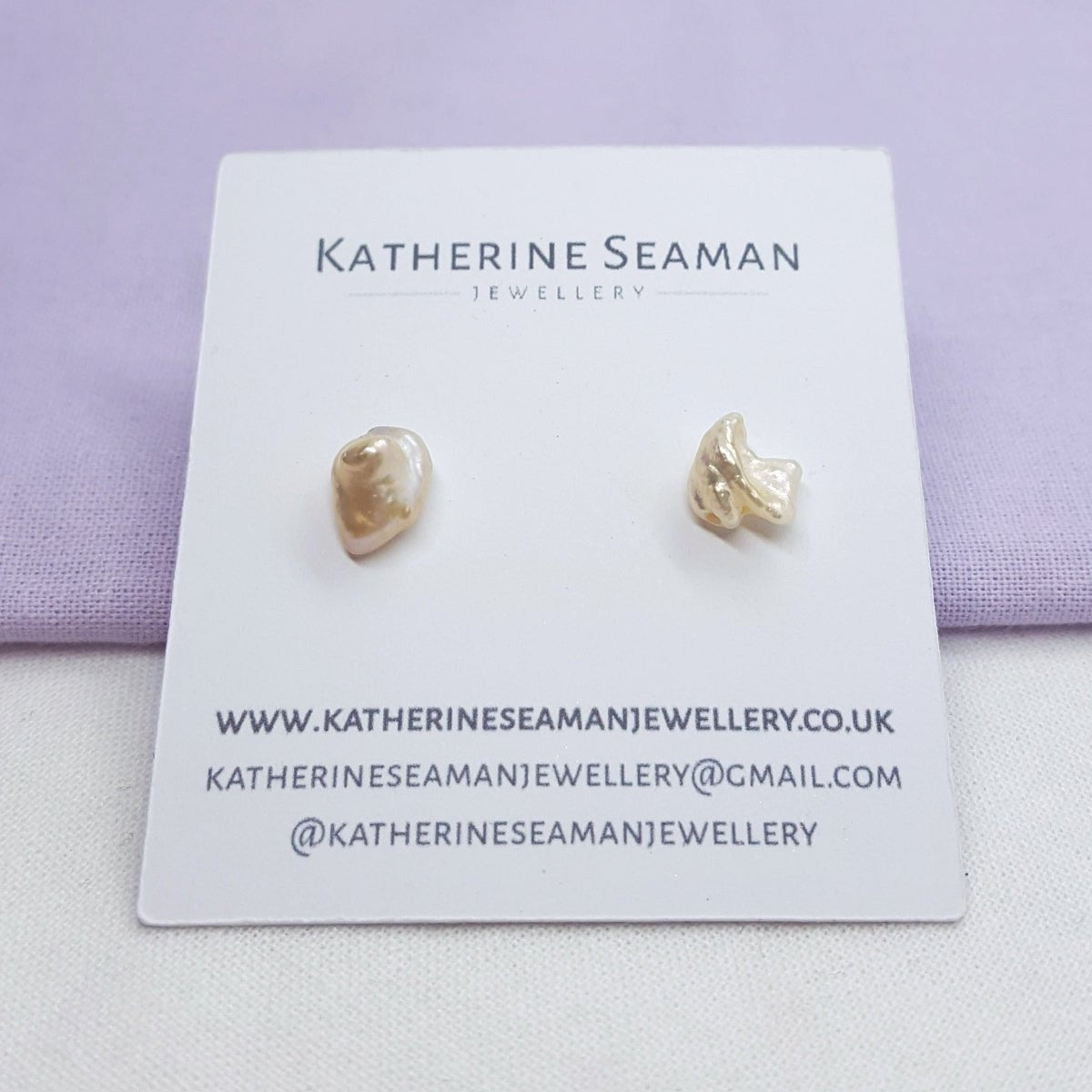 Peach Keshi Pearl and Silver Earrings - Katherine Seaman Jewellery