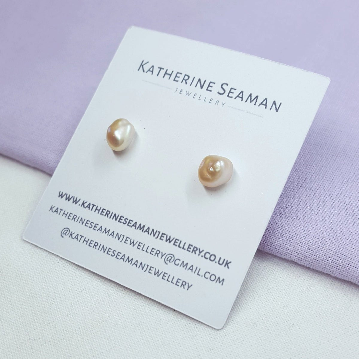 Peach Pink Keshi Pearl and Silver Earrings - Katherine Seaman Jewellery