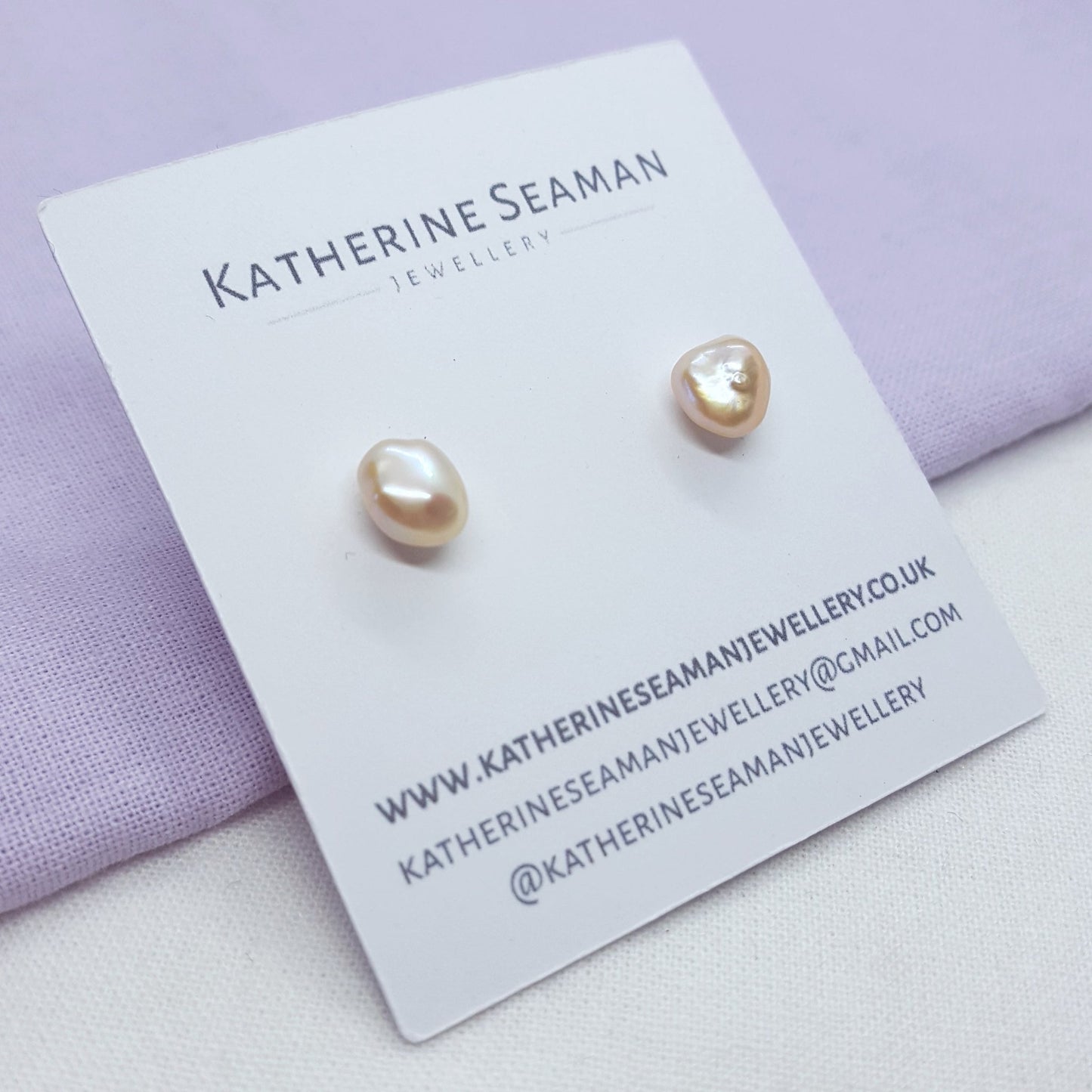 Peach Pink Keshi Pearl and Silver Earrings - Katherine Seaman Jewellery