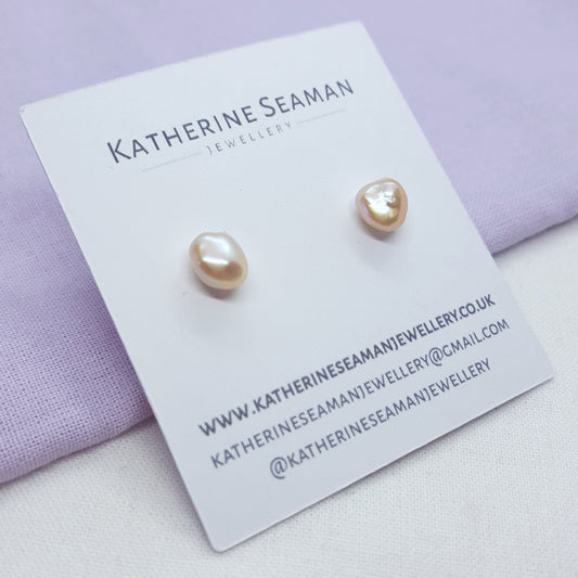 Peach Pink Keshi Pearl and Silver Earrings - Katherine Seaman Jewellery
