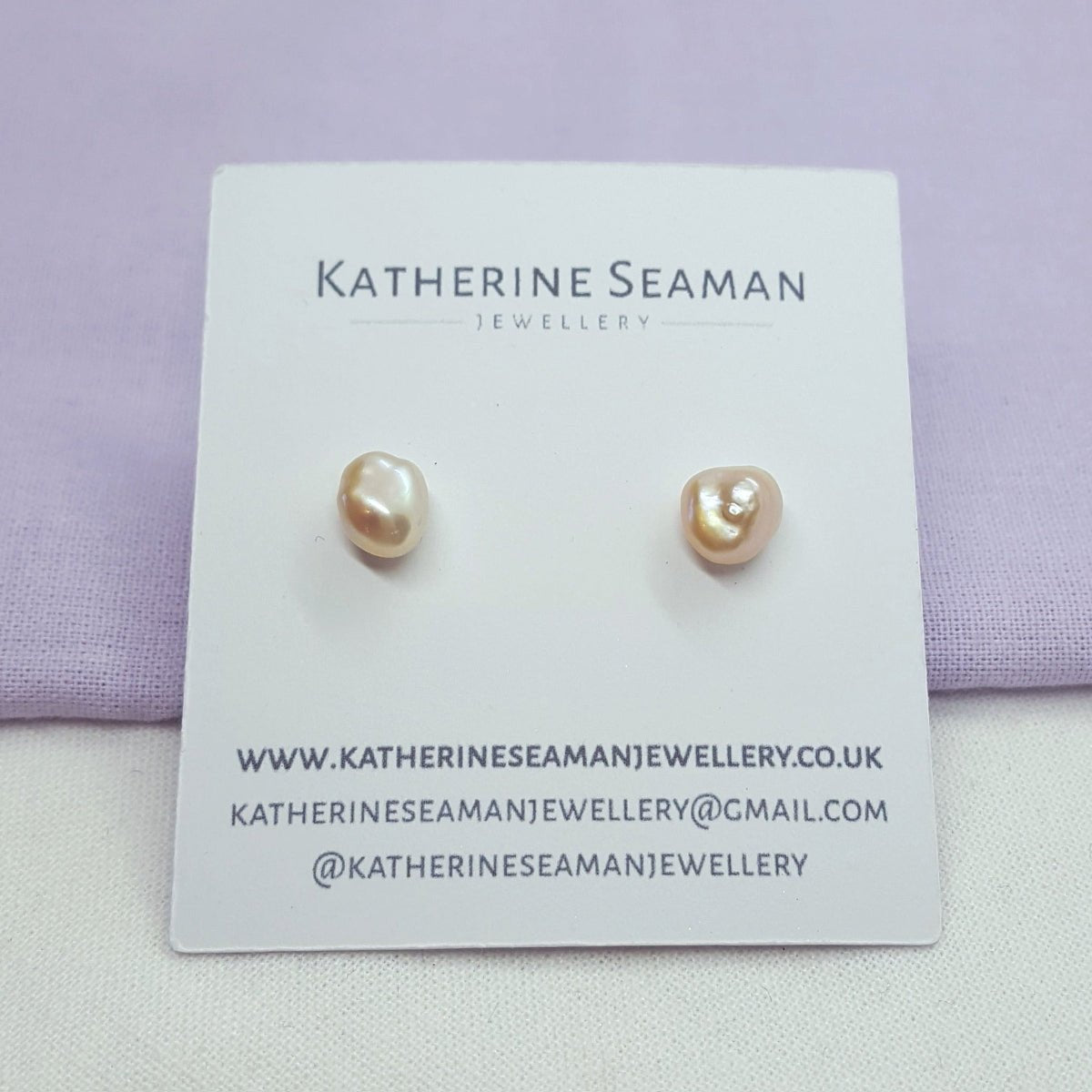 Peach Pink Keshi Pearl and Silver Earrings - Katherine Seaman Jewellery