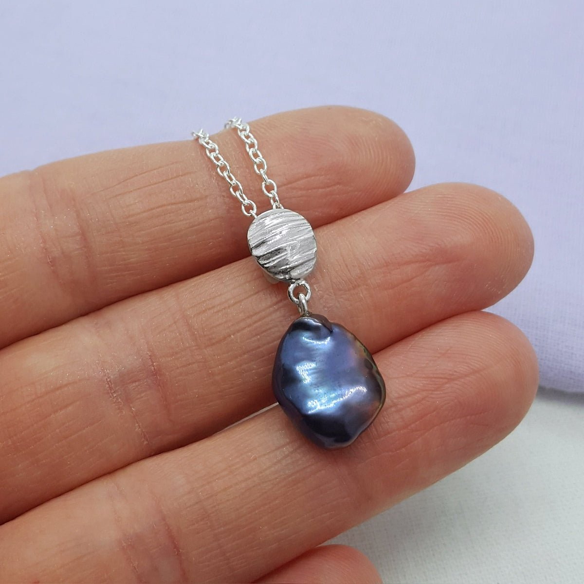 Peacock Keshi Pearl and Silver Necklace - Katherine Seaman Jewellery
