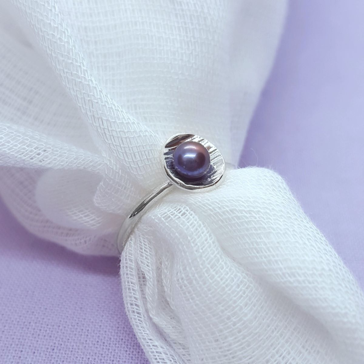 White Pearl and Silver Ring