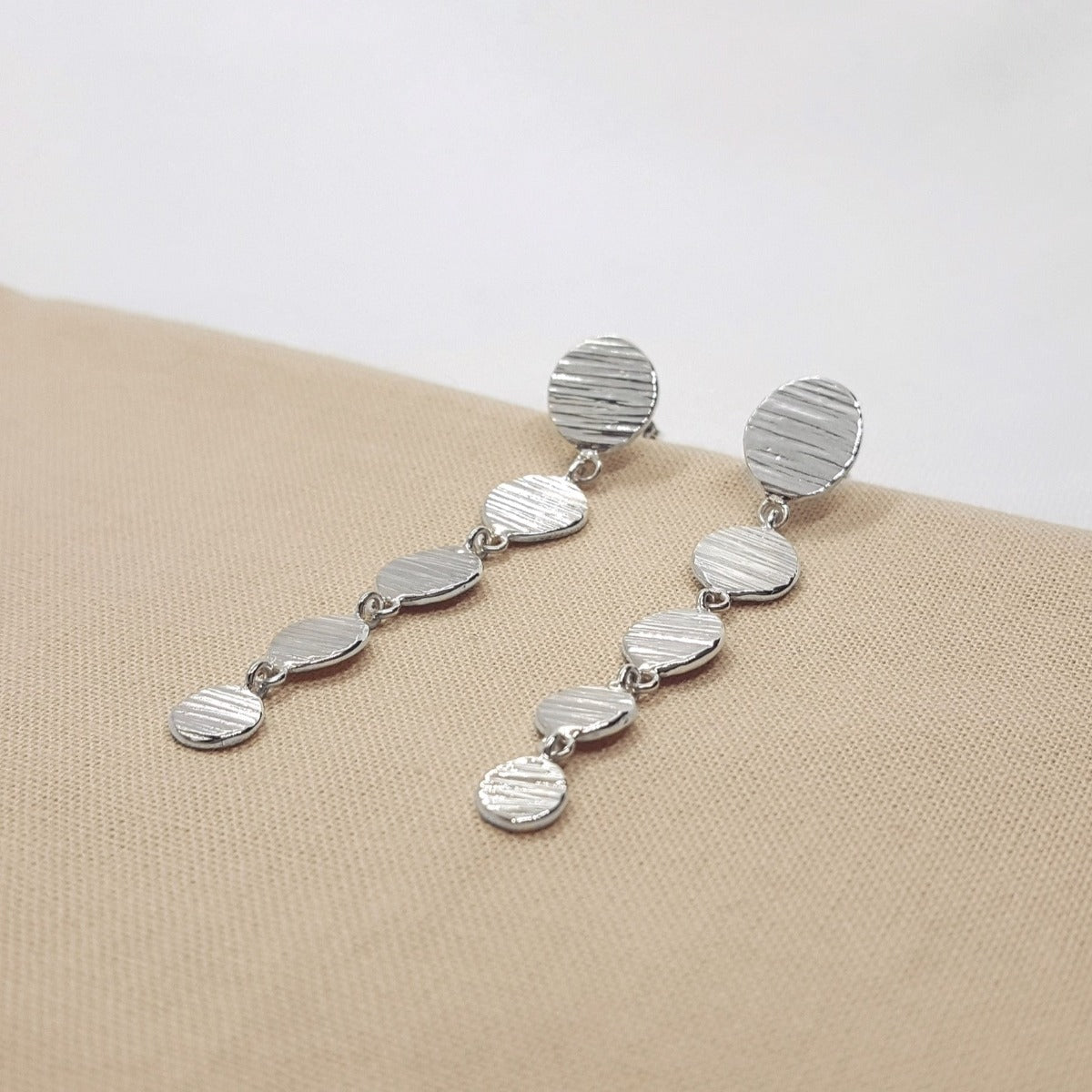 Large statement textured five graduating silver drop earrings, handmade jewellery in Kent