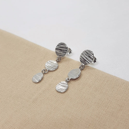 Textured silver drop earrings, handmade jewellery in Kent