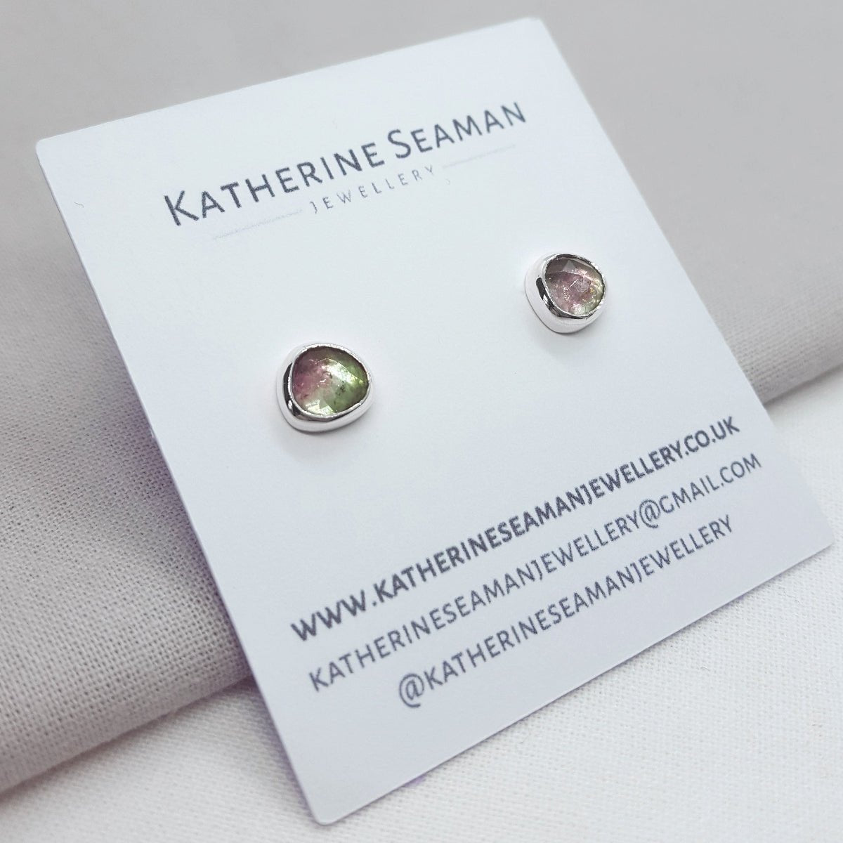 Watermelon Tourmaline and Silver Earrings - Katherine Seaman Jewellery