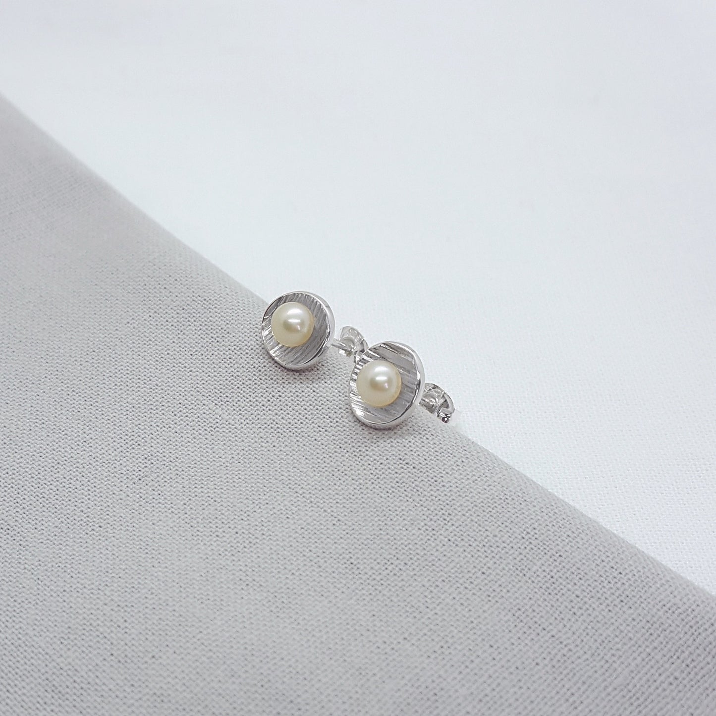 Small Peach Pearl and Silver Earrings