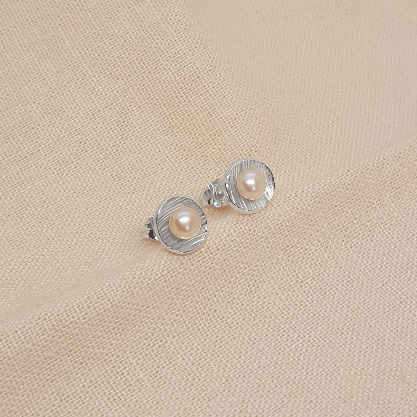 Small peach Pearl and Silver Earrings - Katherine Seaman Jewellery